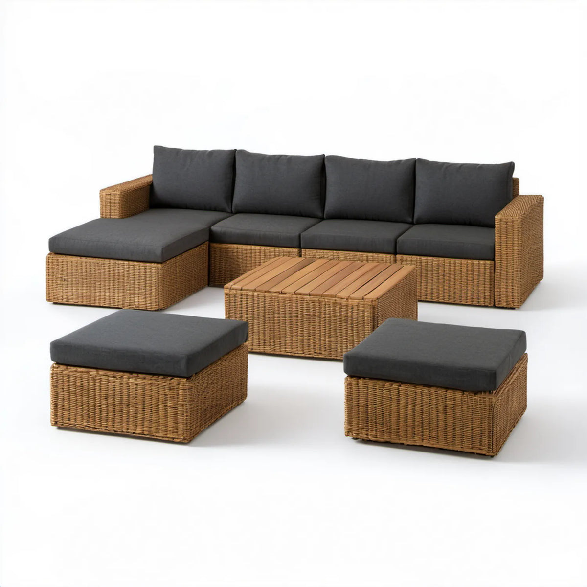 Ogrodowa sofa narożna L z polirattanu 280 x 200 x 65 cm Brązowy/Antracytowy
