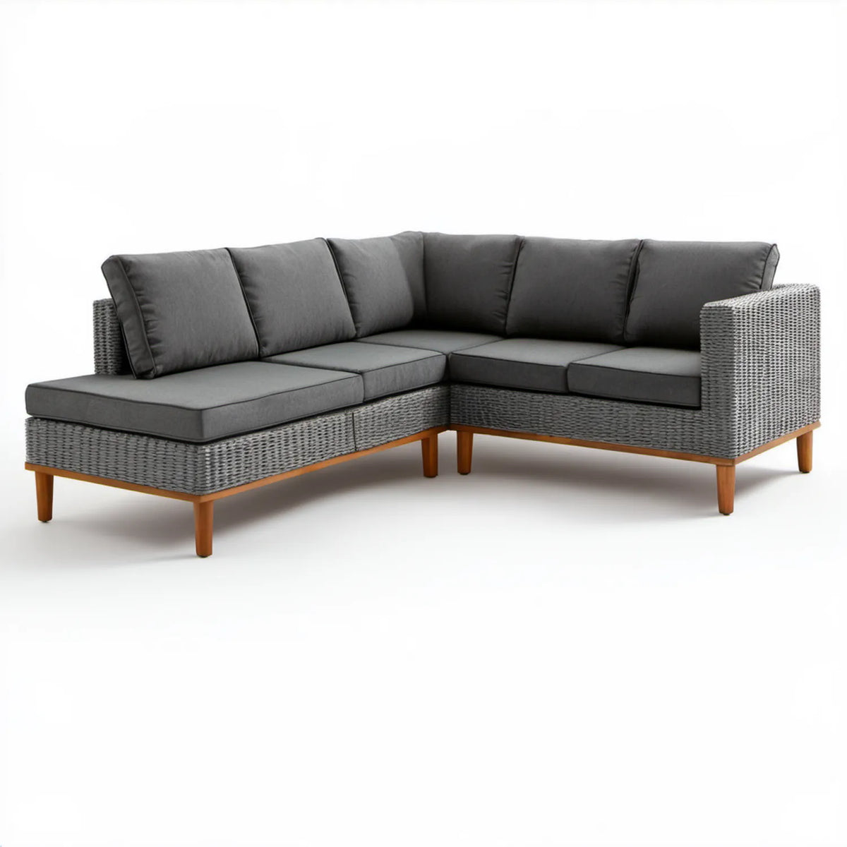 Narożna sofa ogrodowa w kształcie L z technorattanu PE, szara, 220 x 220 x 75 cm