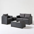 Czarny zestaw wypoczynkowy z technorattanu PE z ciemnoszarymi poduszkami, sofa 124 × 65 × 73 cm
