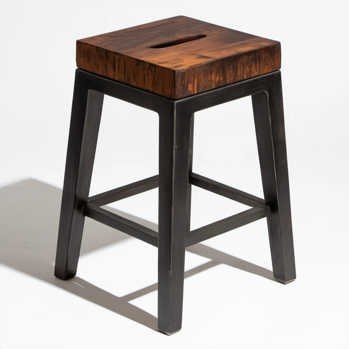 Hoker barowy industrialny 40 x 40 x 75 cm z litego drewna palisandrowego i stali, brązowo-czarny