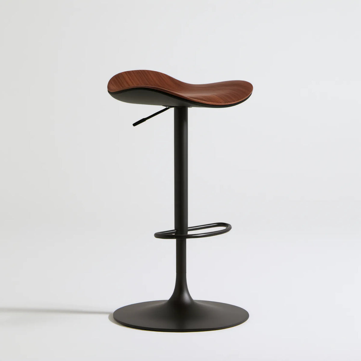 Regulowany hoker barowy 45 × 86–108 cm, orzechowy z czarną stalową podstawą